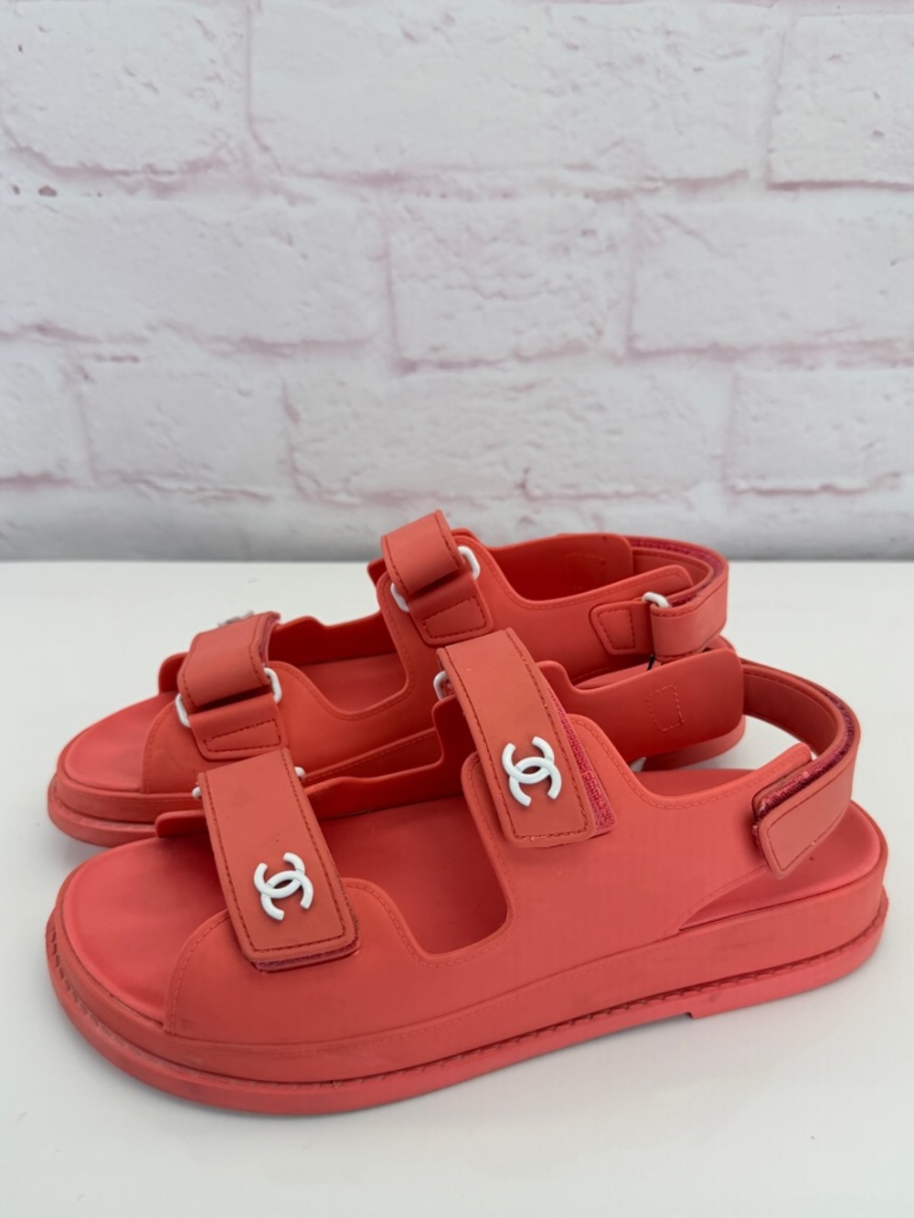 CHANEL Chanel Red Rubber CC Dad Sandals Size 39